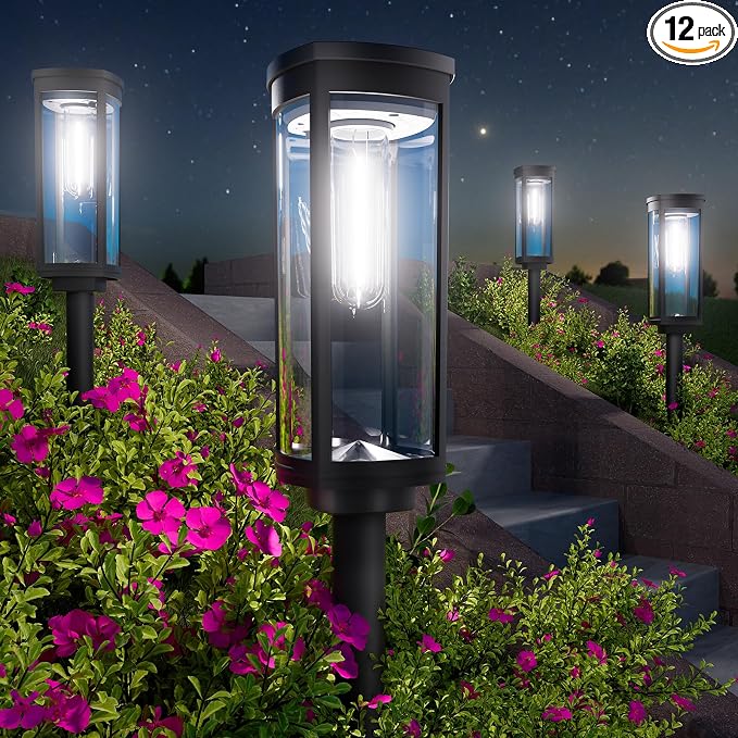 BITPOTT Bright Solar Pathway Lights, 12 Pack Solar Garden Lights Outdoor Waterproof IP65, Auto On/Off Outdoor Light Decorative Landscape Lighting for Walkway Driveway Lawn Patio Yard
