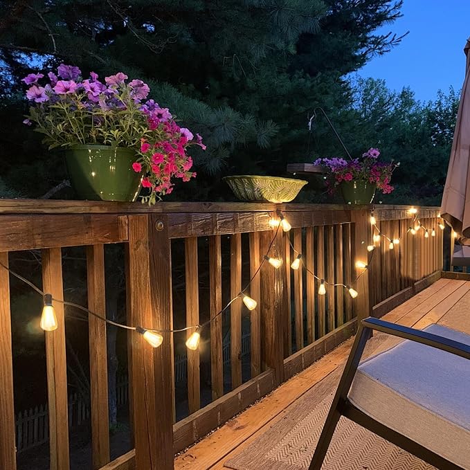 BLIATLUS 100FT Solar String Lights Remote 32 Shatterproof ST38 LED for Outdoor Patio Garden