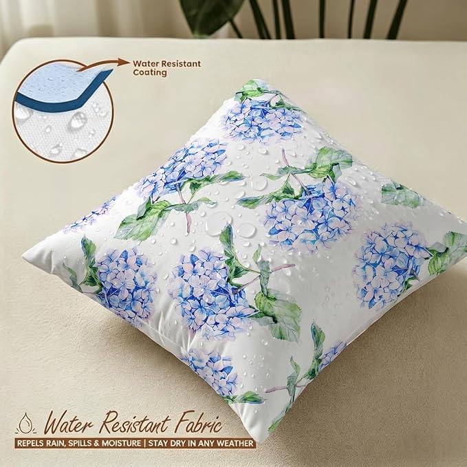 cygnus Summer Waterproof Outdoor Pillow Covers 18x18 Inch Blue Green Hydrangea Outdoor Pillows for Patio Furniture Garden Home Decor- Double Side,Fade Resist