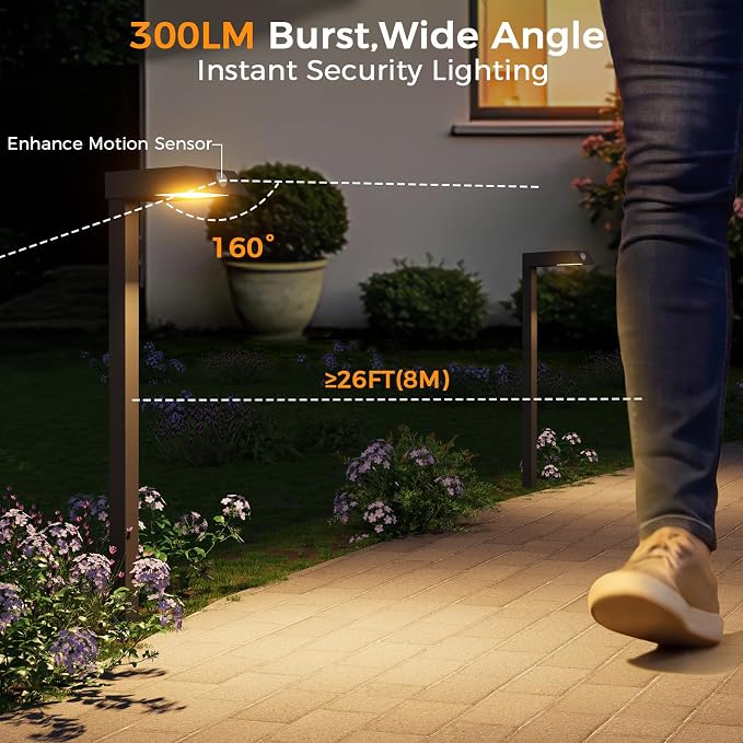 XMCOSY+ 8 Pack Solar Pathway Lights with Motion Sensor | 300LM metal 3 lighting modes, solar lights outdoor for garden, backyard, yard (warm/cool white)