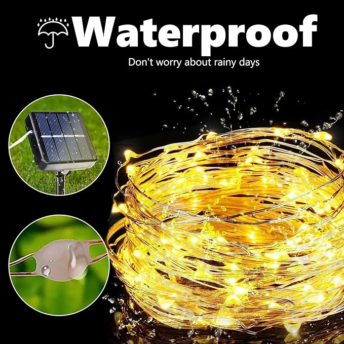 Joomer Solar Fairy Lights, 4Pack Total 104FT 320LED Lights, Warm White | Copper Wire, Solar String Light Waterproof 8 Lighting Modes for Patio Fence Party Garden Yard Home Outdoor Decoration