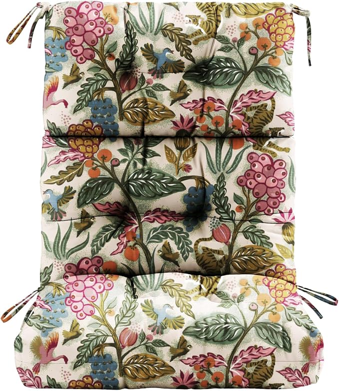 Tufted High Back Adirondack Chair Cushion 45"x21"x4",Floral | Patterned outdoor cushion with ties; premium padded design fits garden rocking chairs, multiple color options available