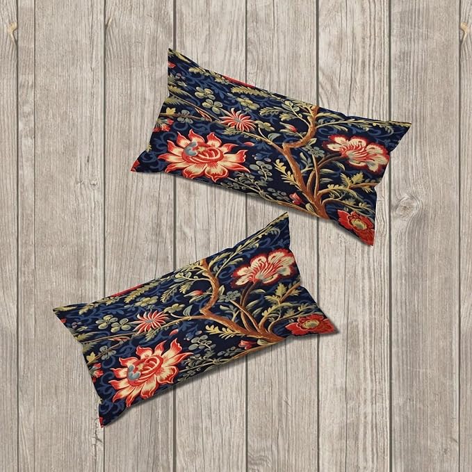 Zipped Pillow Cases for Home Decor Burgundy Gold Navy Blue Floral Botanical Throw Pillow Cover Set of 2 Farmhouse Cushion Cover Cases for Living Room Club Home Decor 12x24in
