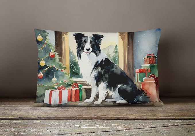 Caroline's Treasures DAC2615PW1216 Border Collie Cozy Christmas Throw Pillow Machine Washable, Indoor Outdoor Decorative Pillow for Couch, Bed or Patio, 12HX16W