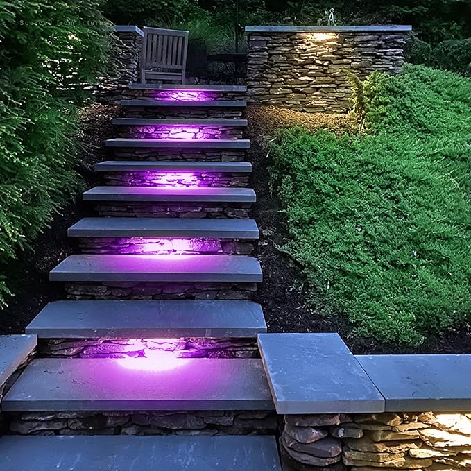 LEONLITE 4-Pack RGBCW 4 Inch LED Hardscape Lighting, Color Changing | LED Landscape Lighting, 12-24V AC/DC Paver Light Low Voltage Retaining Wall Lights, 1W Outdoor Step Lights, ETL