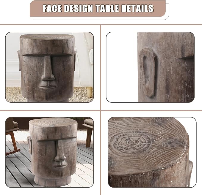 Outdoor Side Table Easter Island AHU Akivi Moai Statue Pedestal End Table Stool for Home Patio Deck Sunroom Garden Balcony Yard Lawn Grey