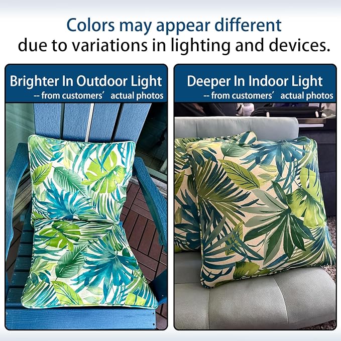 13 x 20 Inch Outdoor Lumbar Pillow with Insert Set of 2, Decorative Piping Edge Waterproof Fade Resistant Fluffy Throw Pillows for Patio Furniture Chair Bench Couch - Green Palm Leaves