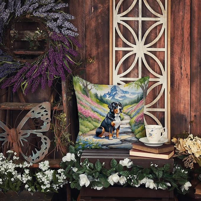 Caroline's Treasures Greater Swiss Mountain Dog Spring Path Throw Pillow Machine Washable, Indoor Outdoor Decorative Pillow for Couch, Bed or Patio, 14Hx14W