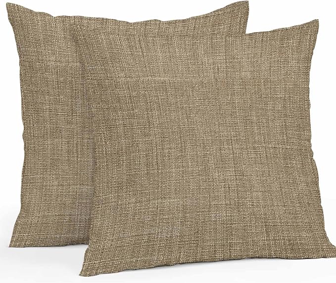 Vandarllin Outdoor Throw Pillows Covers 18x18 inch Set of 2 Waterproof Brown Linen Decorative Zippered Cushion Covers for Patio Furniture, Farmhouse Pure Color Lumbar Pillowcases