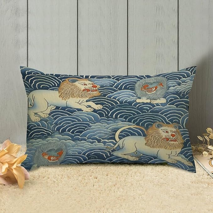 Zipped Pillow Cases for Home Decor Blue Tibet Tiger Throw Pillow Cover Set of 2 Farmhouse Cushion Cover Cases for Living Room Club Home Decor 12x20in