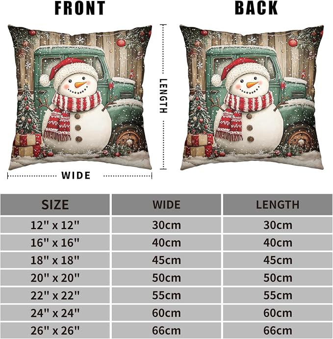 Christmas Snowman Pillow Covers 18x18 Set of 2 Green Xmas Truck Throw Pillow Covers Wooden Pattern Background Pillowcase Winter Holiday Cushion Case for Living Room Sofa Couch