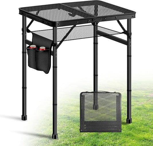 Ciavca Upgraded Folding Grill Table - Metal Portable Camping Table, 3 Height Adjustable Max 28", Lightweight Foldable for Outside BBQ 24"x15.8"