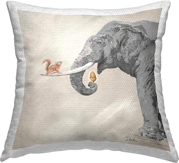 Stupell Industries | Wildlife Elephant & Squirrel Friends, 18 x 18 | Outdoor Pillow, Made in USA - By Patricia Pinto