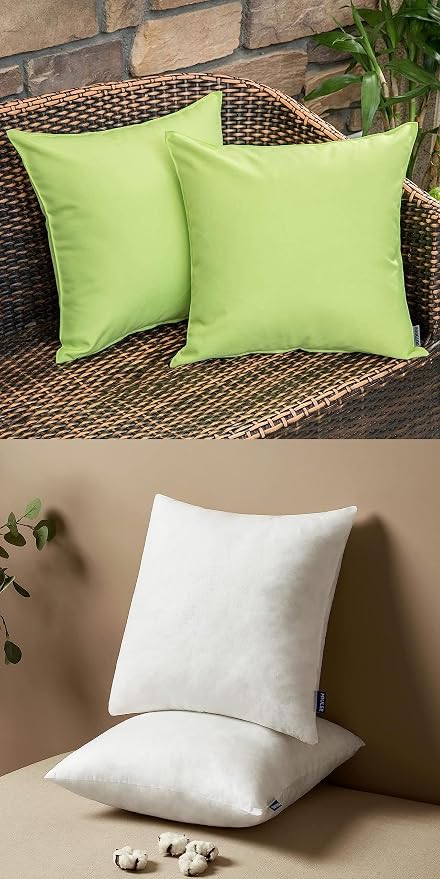 MIULEE Pack of 2 Decorative Outdoor Waterproof Pillow Covers Pale Green Bundle 18x18 Pillow Inserts Set of 2 Square Decorative Throw Pillows