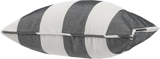 Outdoor Throw Pillow with Insert 18x18 Inch, Set of 2, Piping Edge Waterproof Fade Resistant Decorative Fluffy Pillows for Patio Furniture Chair Bench Couch Sofa - Black Ivory Striped