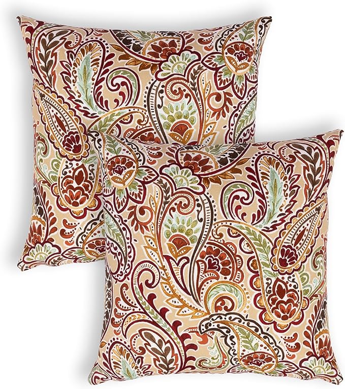 Sherry Kline Paisley Floral Pattern Set of Two 18" Pillows Filled with 100% White Polyester