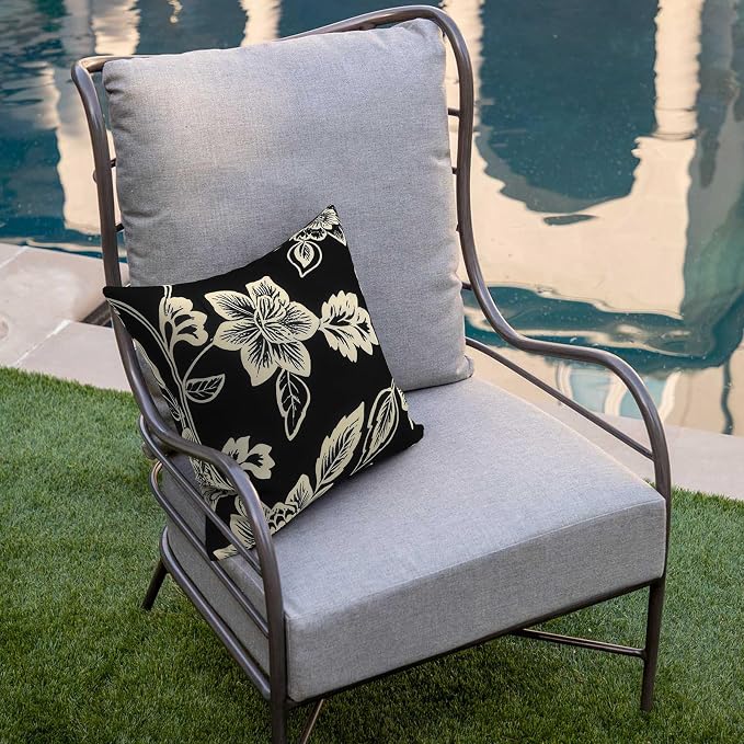 DYTXIII Pack of 2 Outdoor Waterproof Pillow Covers ONLY, 18"x18" Square Decorative Double Printed Throw Pillow Cases for Patio Couch Porch Furniture, Vines Black