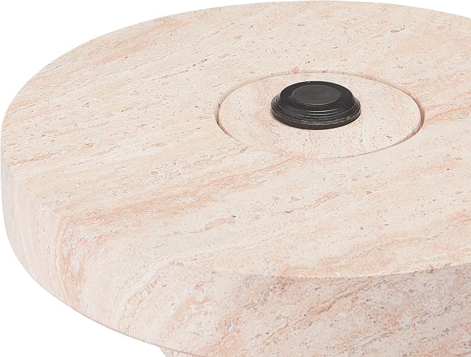 Christopher Knight Home Ravello 18" Lightweight Concrete End Table, Indoor Outdoor Accent Table, Round Side Table with Natural Travertine Effect and Umbrella Base, Patio Outdoor Side Table, Natural