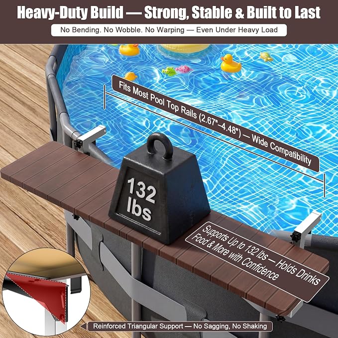 Uniflasy Above Ground Pool Accessories Pool Bar for Above Ground Pool Bar Table 47.2" 110LBS Heavy Duty Swimming Poolside Bar Table Shelf Deck Attachment for Round Oval Pools, Adjustable Folding