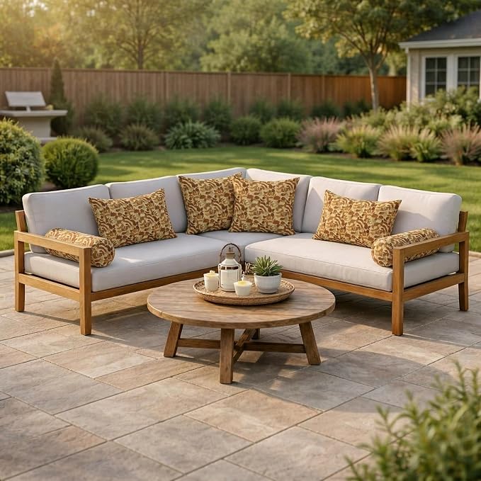 RSH DECOR: 6-Pack Pillow Set | Sunbrella Performance Fabric |Water & Fade-Resistant| 17" Square, 20"x12" Lumbar, 20"x6" Neck Roll | Outdoor Pillows for Patio Furniture | Made in USA (Gentry Sequoia)