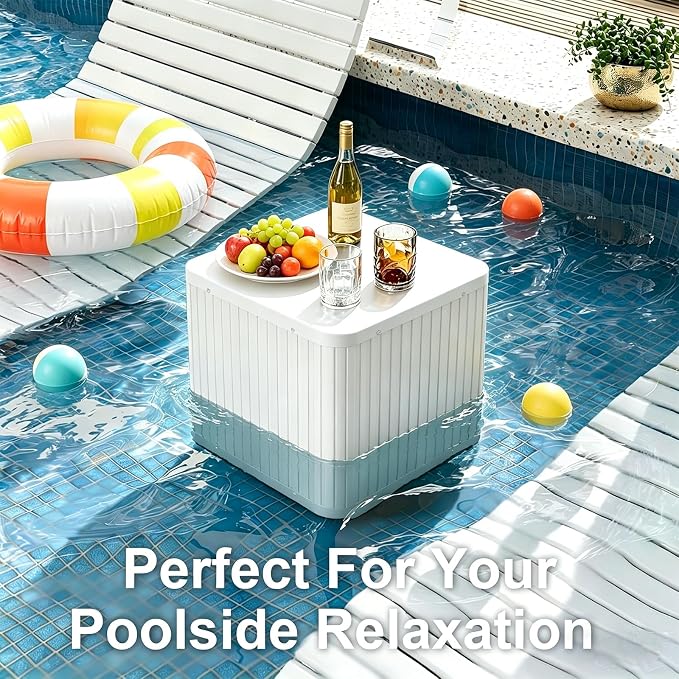 2-in-1 Umbrella Side Table – 16.54" Outdoor Patio Table with Fillable 15 Gal Water/Sand Base, Fits 1.5" Pole, UV Resistant for Pool, Deck, Garden (White)