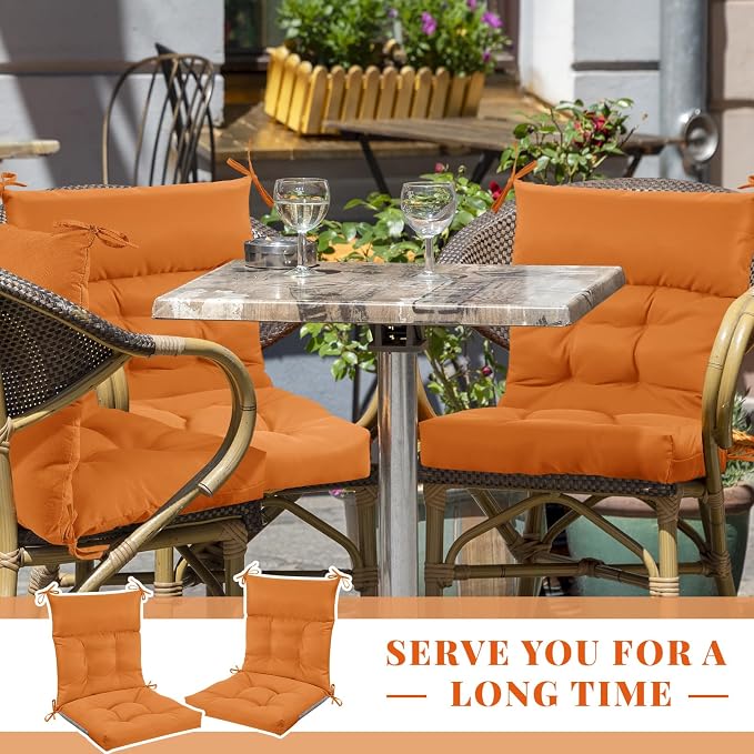 Sintuff 4 Pcs 44 x 21 x 4 Outdoor Chair Cushion Patio Chair Cushions Seat/Back Tufted Pillow with Ties Water Resistant Replacement Indoor Patio Furniture Outdoor Furniture (Solid Color,Orange)