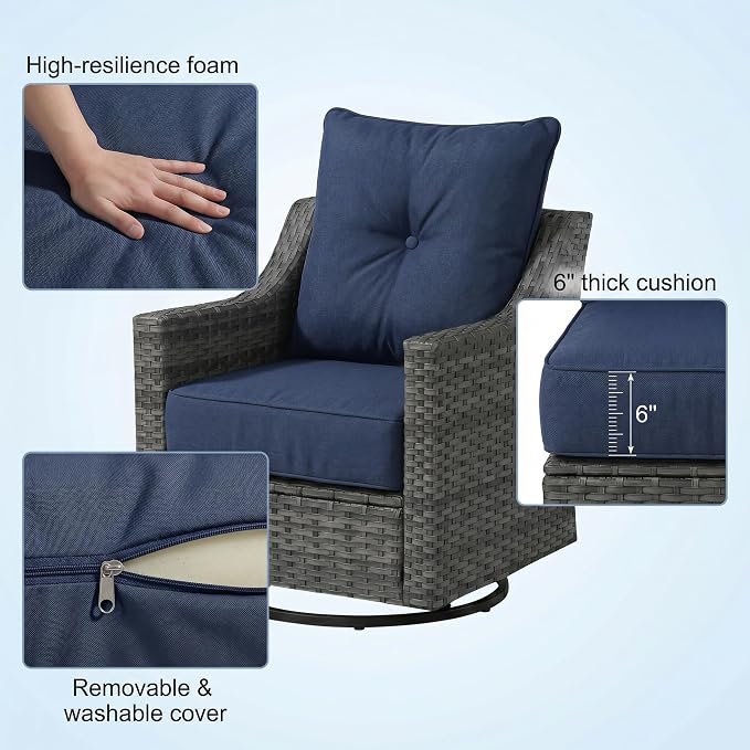 3 Pieces Patio Furniture Set with 6" Thick Cushions, All Weather Outdoor Wicker Swivel Rocker Chairs Set of 2 with Table for Porch Yard Deck