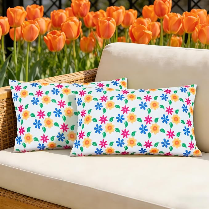 Eternal Beauty 20" x 12" Set of 2 Outdoor Pillow Covers Decorative Pillow Covers for Fall Couch Pillows (Yellow-Blue Flower, 20" x 12" (Pack of 2))