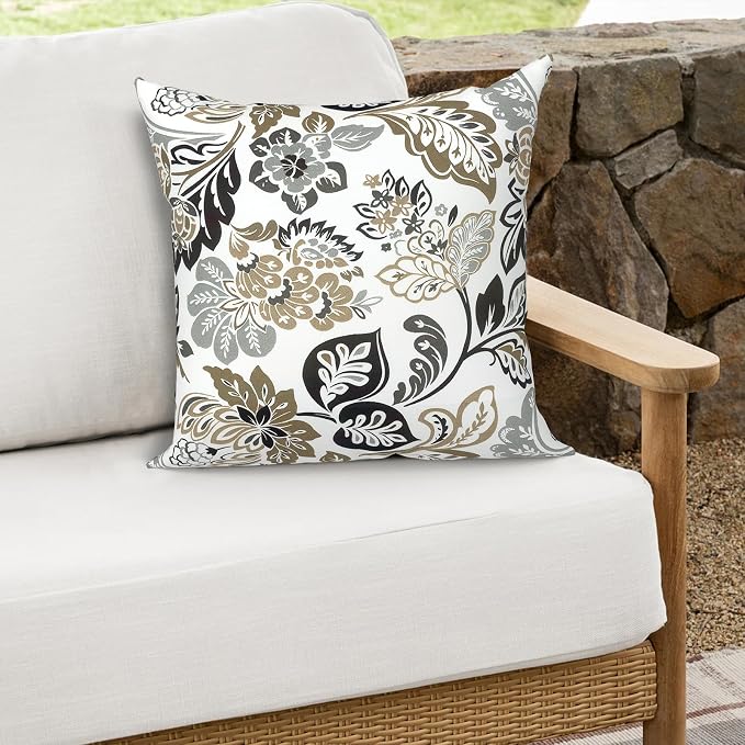 Outdoor Throw Pillows 16x16 Inch, Water Repellent Patio Pillows with Inners Set of 2 for Patio Furniture Home Garden, Dailey Tan