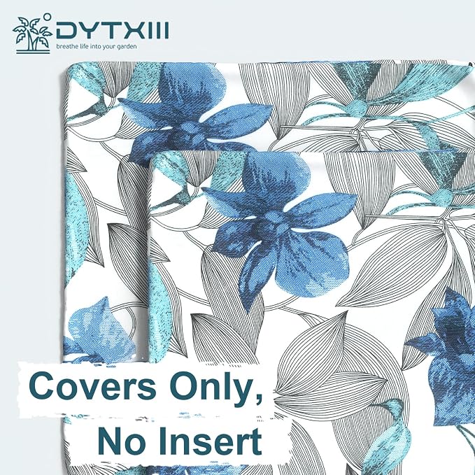 DYTXIII Pack of 2 Outdoor Waterproof Pillow Covers ONLY, 18"x18" Square Decorative Double Printed Throw Pillow Cases for Patio Couch Porch Furniture, Clemens Noir Blue