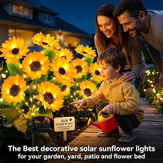 Solar Sunflower Lights Outdoor Garden Decor, 3 Pack Upgraded 18 Bright Sunflowers, Solar Flower Lights Waterproof for Garden, Flower Bed, Yard, Pathway, Patio Decor, Gift for Women, Mom, Grandma