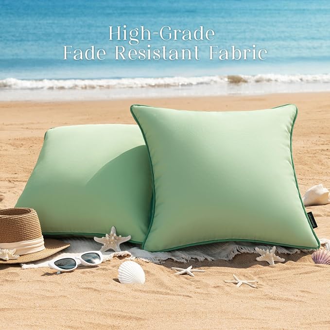 Phantoscope Pack of 2 Outdoor Pillow Covers Waterproof Solid Color Throw Pillow Cover Decorative Cushion Cases Outdoor Accent Pillows Cover for Patio Furniture Porch Couch, 18''x18'', Sage Green