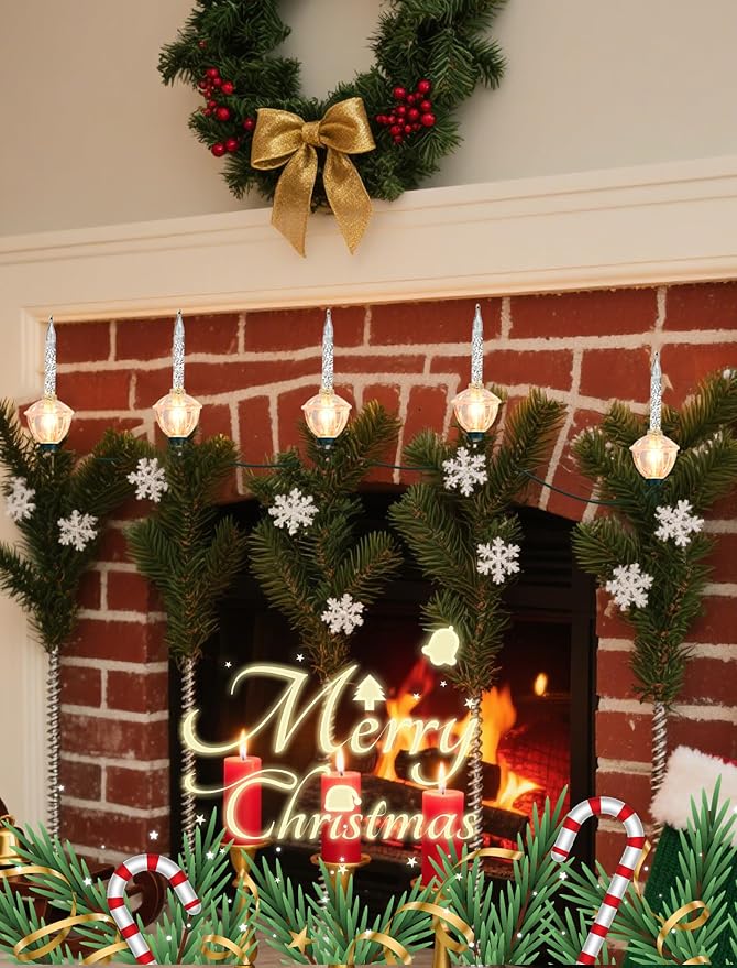Silver Christmas Bubble Lights Set, 11Ft Christmas Decorations with 8 Silver Glitter Lights (1 Spare), Vintage Bubble Lights UL Listed for Christmas Tree Holiday Party Outdoor Lighting Decor
