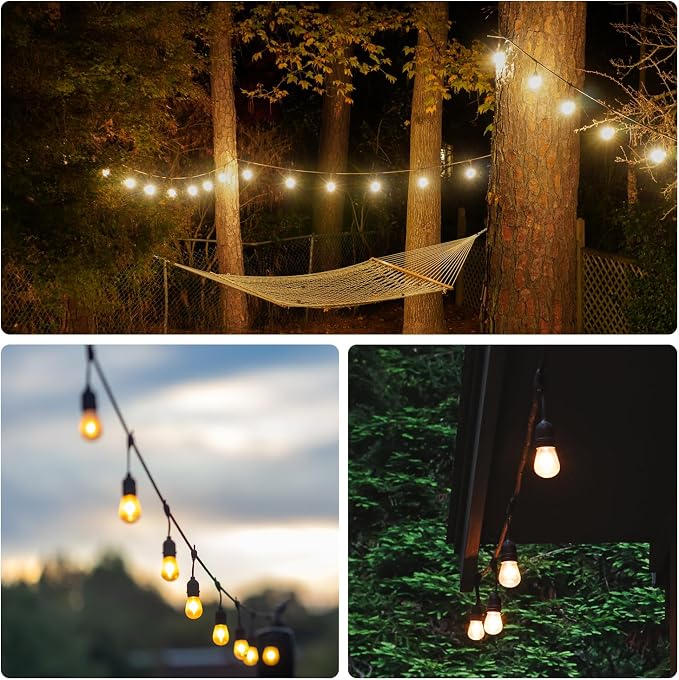 SUNTHIN 50FT Outdoor String Light with 16 1W LED Shatterproof Filament Bulb for Patio Lights, Backyard, Porch, Party Lights