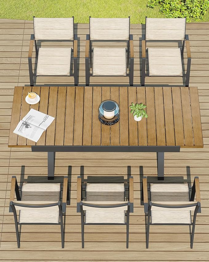 Patio Stacking Dining Chairs, Never-Rust Aluminum Stackable Patio Chairs Set of 2, Upgraded 3D Double-Layer Textilene Outdoor Dining Chairs, Patio Dining Chairs for Deck, Garden, Balcony, Teak