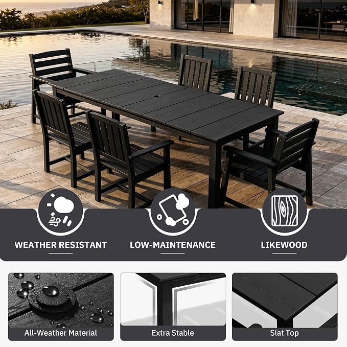 AreShark Patio Dining Chair Set of 2,All Weather HDPE Outdoor Dining Armchairs with Wide Seat and Backrest,Weatherproof Patio Chairs for Garden,Backyard,Deck,Black