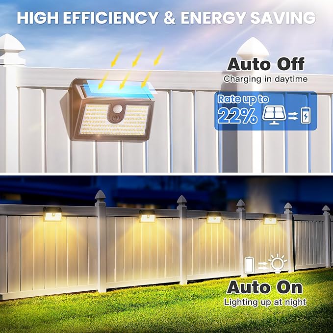 [16 Packs] Solar Motion Sensor Outdoor Lights, Super Bright Solar Lights Outdoor Waterproof, 3 Lighting Modes Security Wall Light for Outside Walking Dog Fence Backyard Deck Garden Door Step Garage