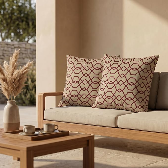 RSH DECOR: Sunbrella Square Throw Pillows Set of 2 | 20" x 20" | Water and Fade-Resistant Performance Fabric | Outdoor Pillow Covers with Down-Alternative Inserts | Made in USA (Folio Terracotta)