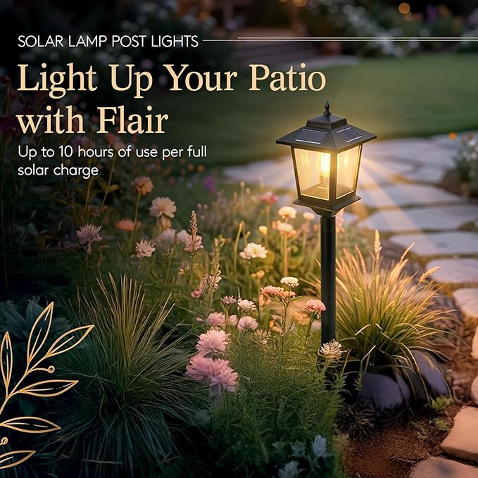 PASAMIC Solar Post Lights Outdoor, 2-Pack 63" Solar Lamp Posts Waterproof with 1 Replaceable Bulb, Warm White Dusk to Dawn Pole Lights for Garden, Patio, Pathway