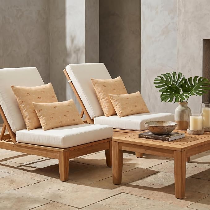 RSH DECOR: Sunbrella Lumbar & Square Pillows Set of 4 | 20" x 12" & 17" x 17" | Water and Fade-Resistant Performance Fabric | Outdoor Throw Pillows for Patio Furniture | Made in USA (Jot Dot Sunshine)