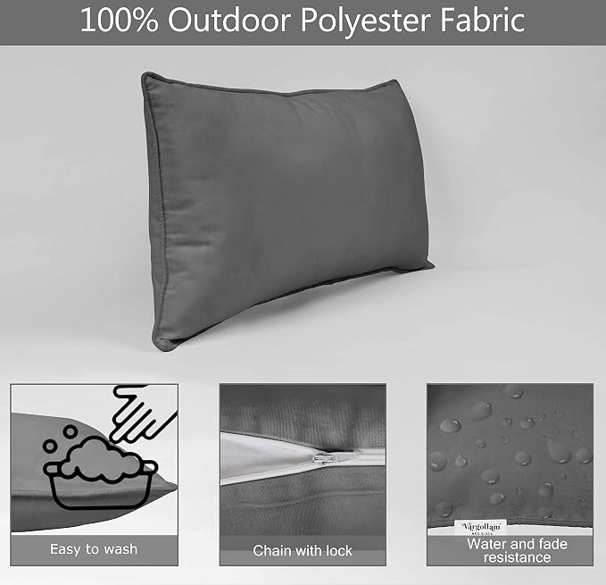 Indoor/Outdoor Polyester Fabric Lumbar Pillow Cover, All-Weather Waterproof Rectangular Cushion Case for Patio Furniture, 16 x 24 Set of 2 - Geometric-46
