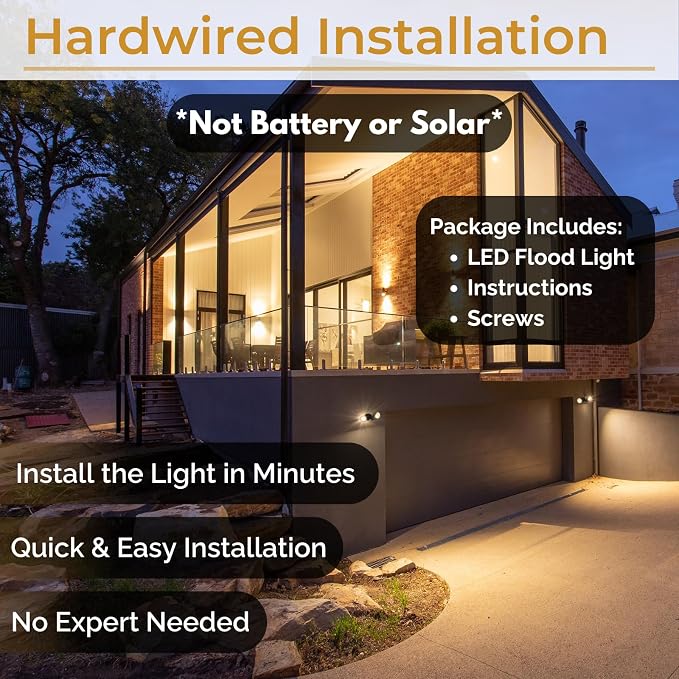 LED Black 2-Light Bullet Flood Light- 3000K Adjustable Dual Head Hardwired Outdoor Security Light, Waterproof Spot Light for Yard, Patio, Garden, Garage, Landscape & Exterior Walls