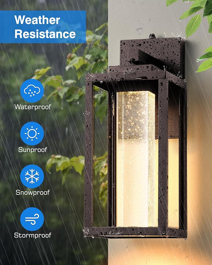 VIANIS Oil Rubbed Bronze Outdoor House Lights Fixtures Wall Mount, 2 Packs Large Dusk to Dawn Exterior Wall Sconce Lantern, Waterproof Farmhouse Built-in Rectangular LED Outdoor Porch Light for Garage