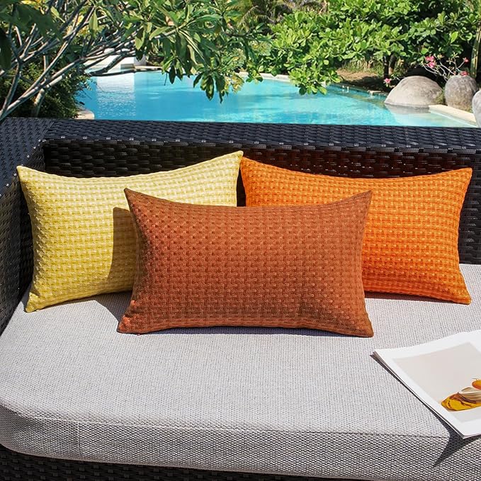 Kevin Textile Outdoor Waterproof 26"x26" Pillow Covers 2 Pack, Burnt Orange | Water Resistant Weaving Faux Linen Texture Throw Pillow Covers, Outside Decorative Pillowcases for Garden Patio Balcony Couch