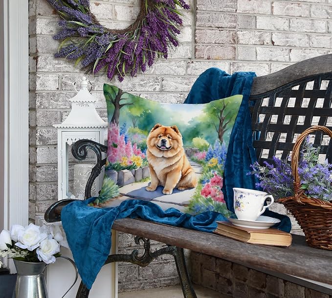 Caroline's Treasures Chow Chow Spring Path Throw Pillow Machine Washable, Indoor Outdoor Decorative Pillow for Couch, Bed or Patio, 18Hx18W