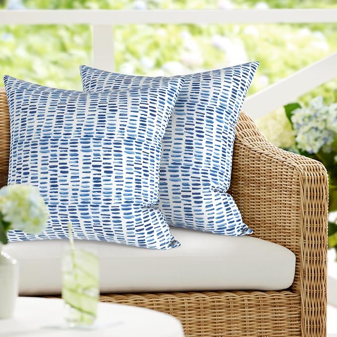 DYTXIII Pack of 2 Outdoor Waterproof Pillow Covers ONLY, 18"x18" Square Decorative Double Printed Throw Pillow Cases for Patio Couch Porch Furniture, Pebble Blue