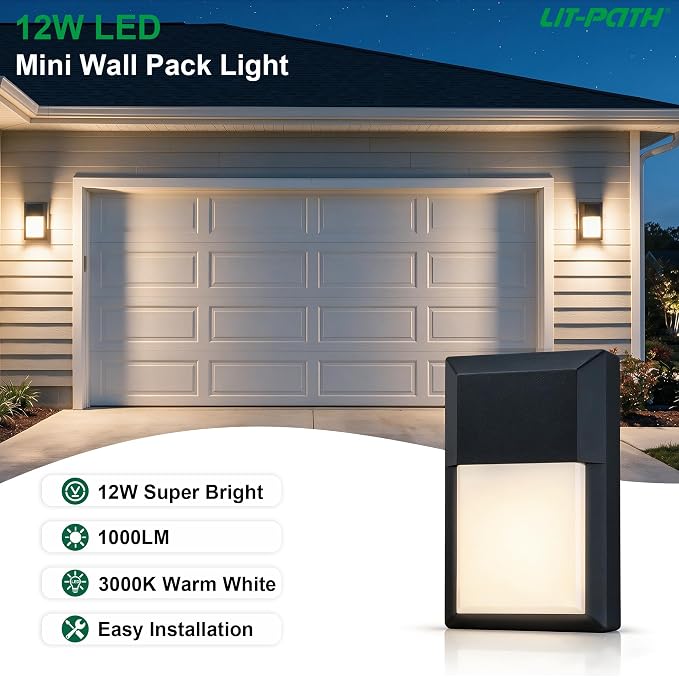Outdoor Porch Light, LED Wall Sconce, Rustproof Aluminum | Modern Exterior Wall Light Fixture for House, Patio, Garage, 12W 1000 Lumen, Waterproof, 3000K, Black, 1 Pack