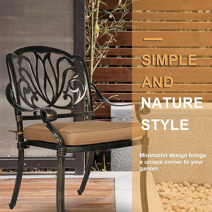 3-Piece Outdoor Patio Dining Set, All-Weather Cast Aluminum Patio Furniture Set for Backyard Garden Deck with 2 Cushioned Chairs and 31” Round Table, 2" Umbrella Hole