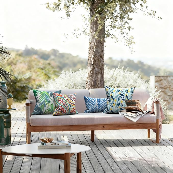 LVTXIII Outdoor/Indoor Throw Pillows, Decorative Throw Pillows with Inserts, 18"x18" Square Pillows for Bed, Couch, Sofa and Patio Furniture (Set of 2, Islamorada Blue Green)