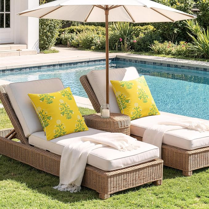 MIULEE Floral Outdoor Pillows Covers with Inserts 18x18 Yellow | Set of 2 Waterproof Decorative Throw Pillows with Piping,Vintage Fade Resistant, Patio Furniture Summer Garden Couch Sofa